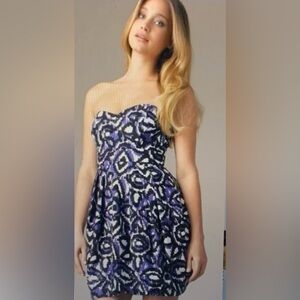 Shoshanna dress mini Strapless sz 4 sweetheart blue and Black Pattern
